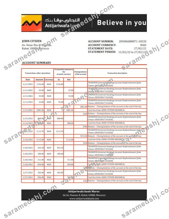 Morocco Attijariwafa bank statement xls
